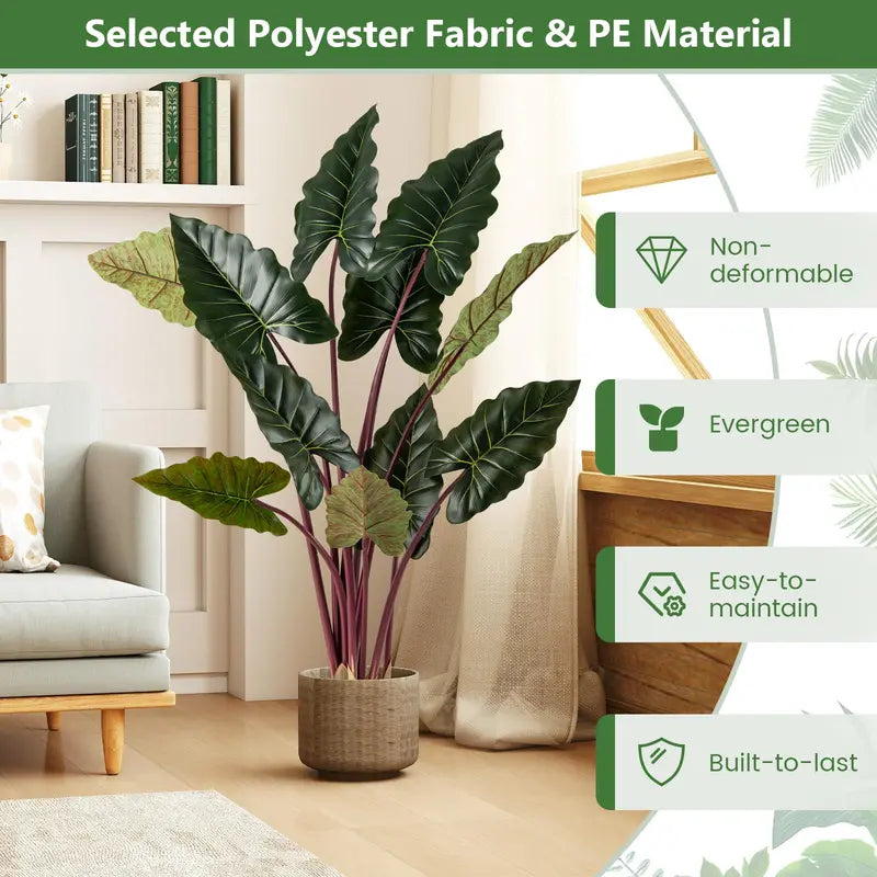 63-Inch Pre-Potted Faux Indoor Plant with 11 Lifelike Leaves and Adjustable Stems