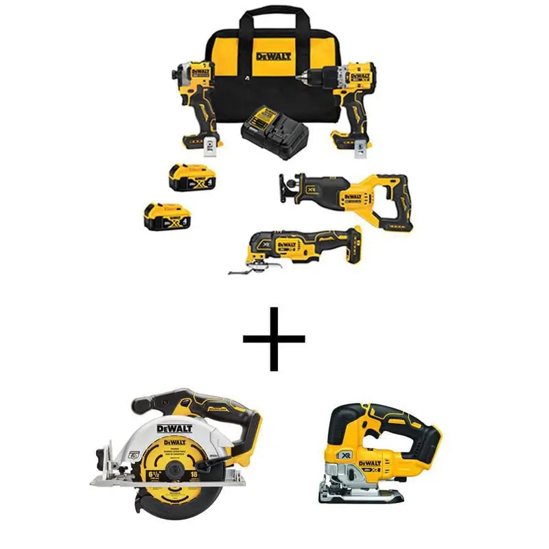 DEWALT 20V MAX Lithium-Ion Cordless Brushless 4 Tool Combo Kit, 20V Brushless 6-1/2 in. Circ Saw, and 20V XR Brushless Jigsaw DCK4050M2W56534