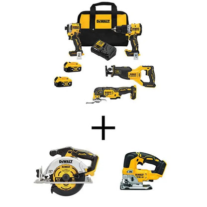 DEWALT 20V MAX Lithium-Ion Cordless Brushless 4 Tool Combo Kit, 20V Brushless 6-1/2 in. Circ Saw, and 20V XR Brushless Jigsaw DCK4050M2W56534
