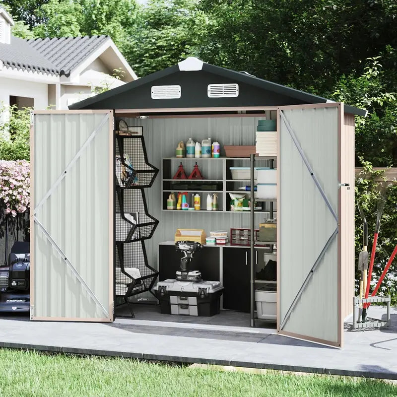 Aoxun Metal Outdoor Storage Shed 6.4×4 FT, Brown, Waterproof & Wind-Resistant, Pad-Lockable Doors, Easy Assembly