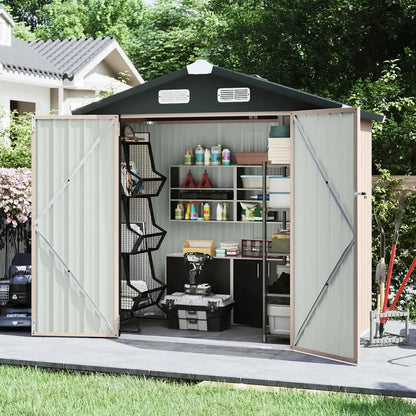 Aoxun Metal Outdoor Storage Shed 6.4×4 FT, Brown, Waterproof & Wind-Resistant, Pad-Lockable Doors, Easy Assembly