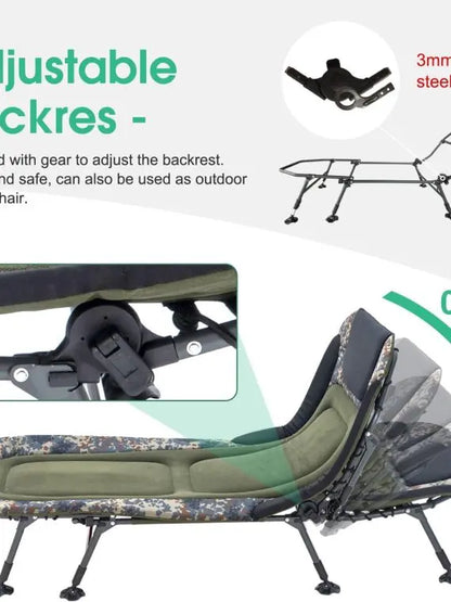 Portable Military Camping Cot for Adults 330lbs  Heavy Duty Folding Bed with Soft Padded Cushion, 180° Adjustable Reclining Outdoor Lounger, Green