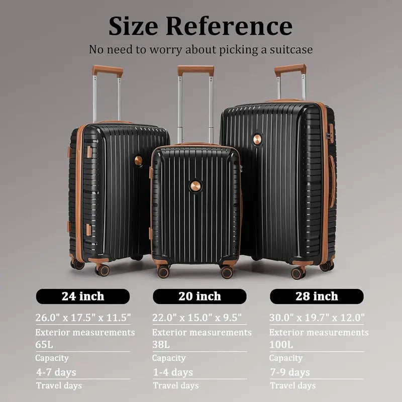 Lightweight 5-Piece PP Hardshell Carry-On Luggage Set  Dual Spinner Wheels & TSA Lock Travel Suitcases