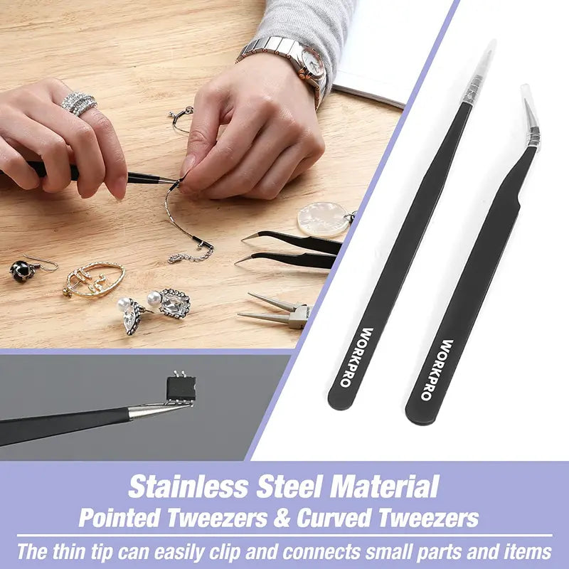 WORKPRO 5-Piece Jewelry-Making Tool Kit  Includes Wire Loop, Nylon Nose, Bent Nose Pliers, and Precision Tweezers