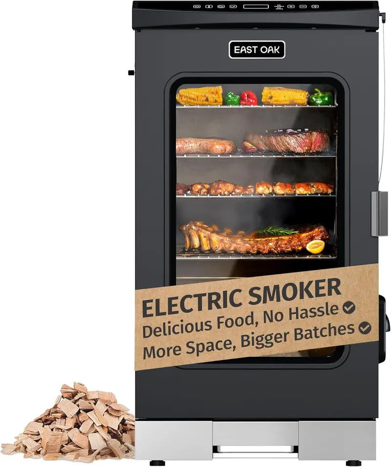 EAST OAK 30-Inch Electric Smoker  Built-in Meat Probe, Side Loader, Extended 6-Hour Smoke Cycle