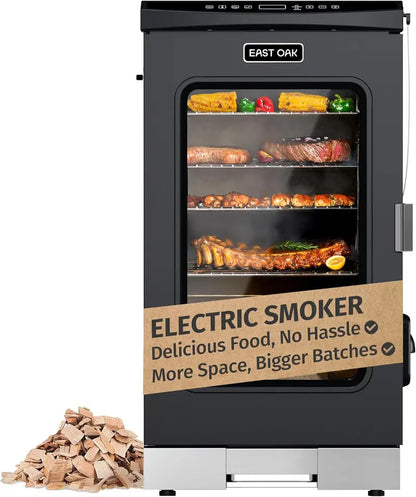 EAST OAK 30-Inch Electric Smoker  Built-in Meat Probe, Side Loader, Extended 6-Hour Smoke Cycle