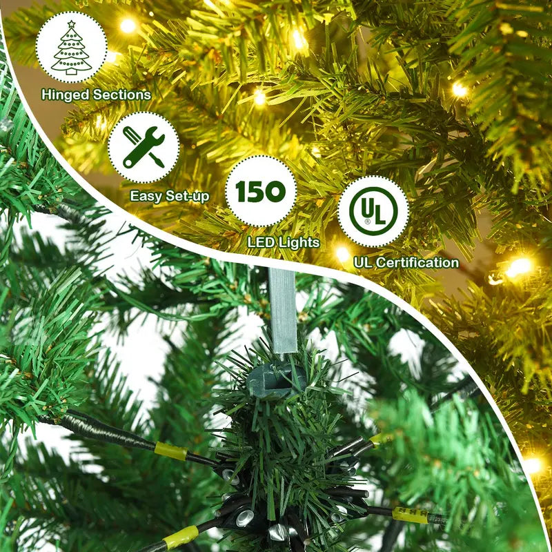 5-Foot Pre-Lit Pencil-Style Christmas Tree  Slim Hinged Fir with Integrated LED Lighting