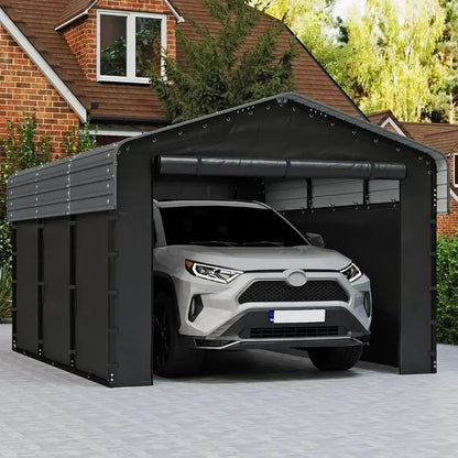 10 ft x 15 ft Reinforced Metal Carport  Weather-Resistant Outdoor Garage or Shade Structure