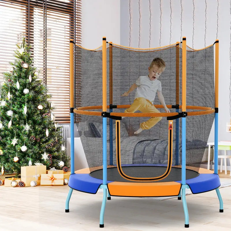 Kids’ Round Trampoline with Safety Enclosure