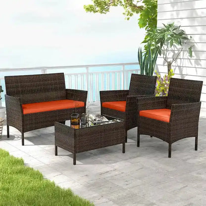 Costway 4-Piece Patio Furniture Set  Tempered Glass Table with Washable Seat Cushions
