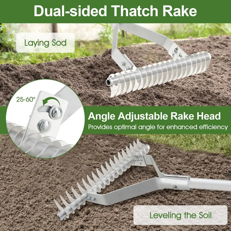 20-Inch Thatch Rake for Lawn Aeration  Dethatching Tool to Remove Dead Grass and Loosen Compacted Soil
