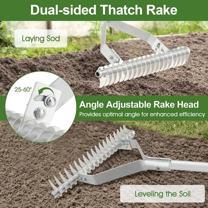 20-Inch Thatch Rake for Lawn Aeration  Dethatching Tool to Remove Dead Grass and Loosen Compacted Soil