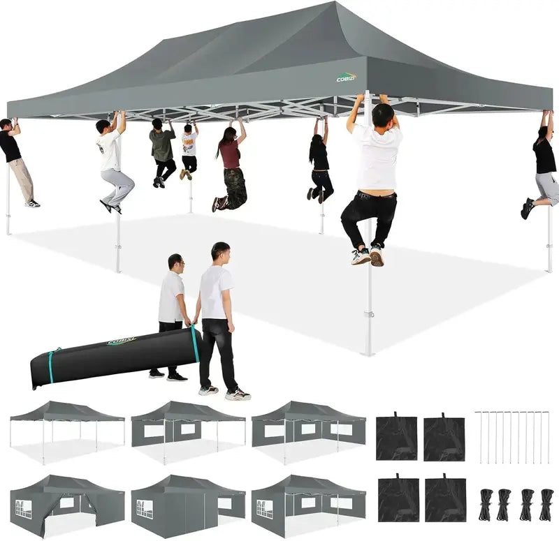 COBIZI 10×20 Pop-Up Canopy Tent  Heavy-Duty Commercial Grade with 6 Sidewalls for Weddings and Parties