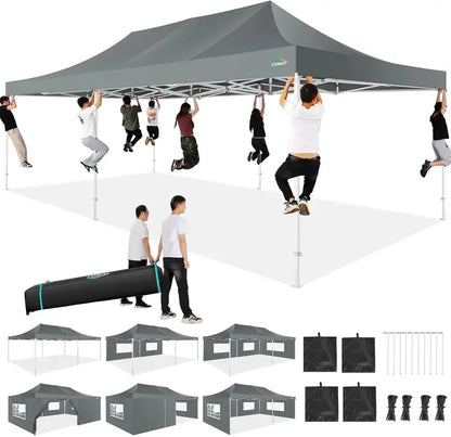 COBIZI 10×20 Pop-Up Canopy Tent  Heavy-Duty Commercial Grade with 6 Sidewalls for Weddings and Parties