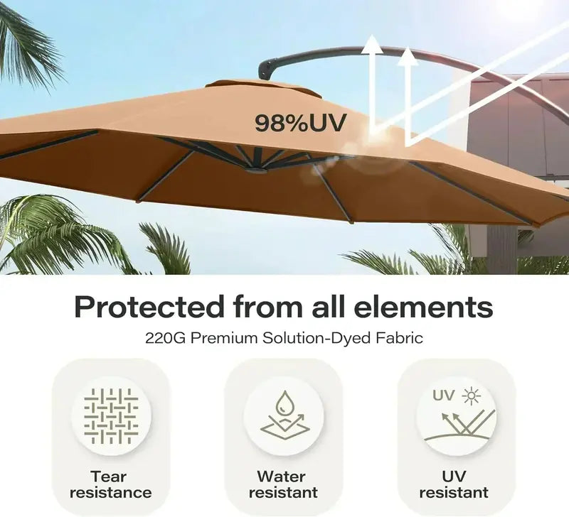 LAUSAINT HOME Cantilever Patio Umbrella  11-Foot Curved Deluxe Shade with Included Base