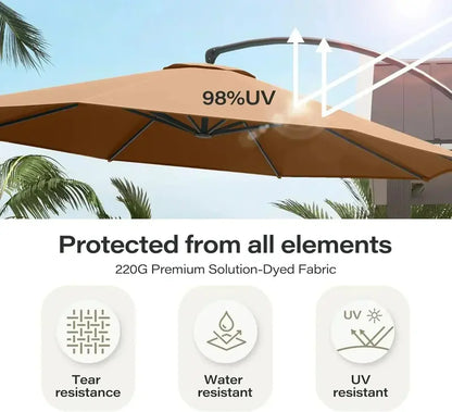 LAUSAINT HOME Cantilever Patio Umbrella  11-Foot Curved Deluxe Shade with Included Base