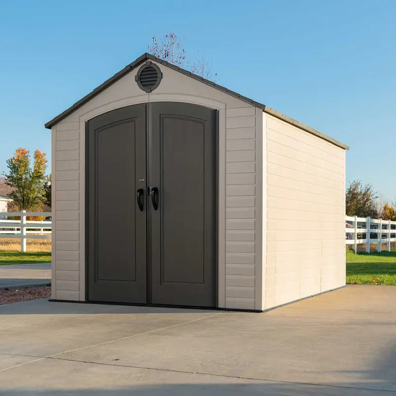 Lifetime 8′ x 10′ Outdoor Storage Shed  Durable Polyethylene Structure with Lockable Doors & Ventilation
