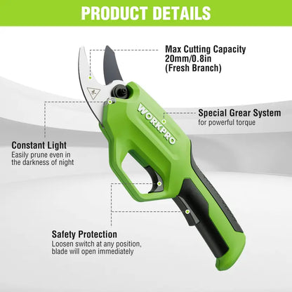WORKPRO 7.2V Cordless Pruning Shears  0.8″ Cutting Capacity, Rechargeable