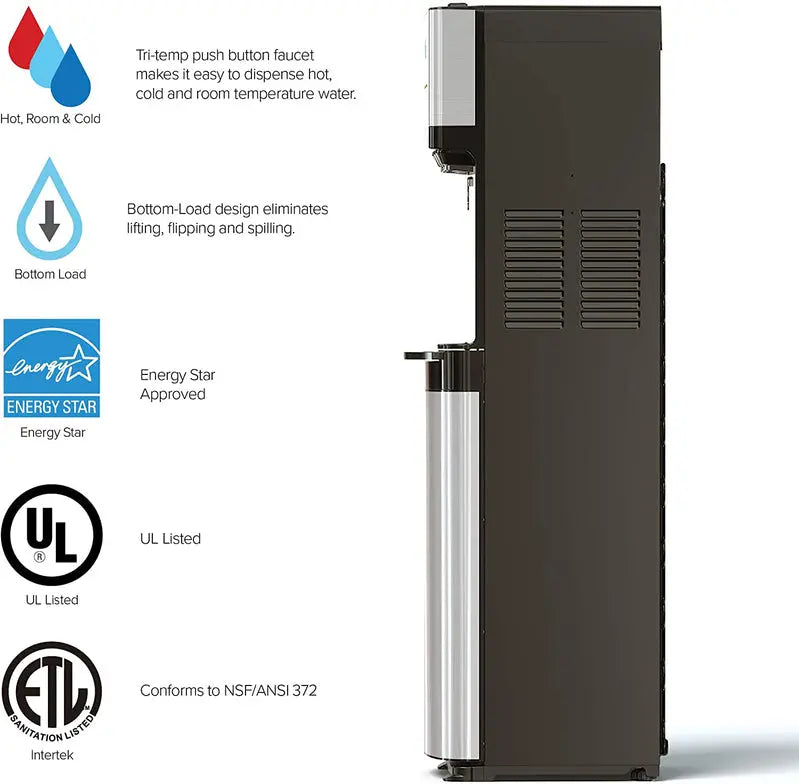 Brio Bottom-Loading Water Dispenser  3-Temperature Options, Self-Cleaning Function, LED Interface