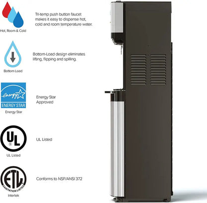 Brio Bottom-Loading Water Dispenser  3-Temperature Options, Self-Cleaning Function, LED Interface