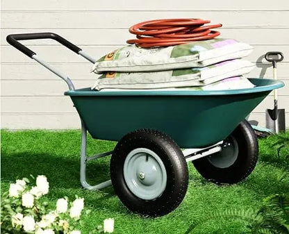 Heavy-Duty 2-Wheel Yard Wheelbarrow  330-Lb Capacity, 14″ Pneumatic Tires, Ergonomic Padded Handles, Easy Assembly