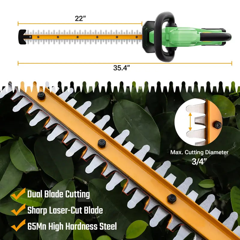 WORKPROX 20V 22-Inch Dual-Action Hedge Trimmer  3/4-Inch Cutting Capacity for Clean Branch Removal