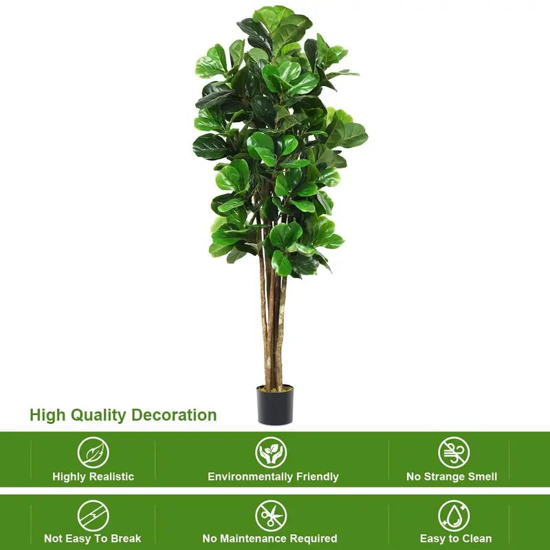 5-Foot Artificial Fiddle Leaf Fig Tree in Decorative Planter  Lifelike Indoor Greenery Accent
