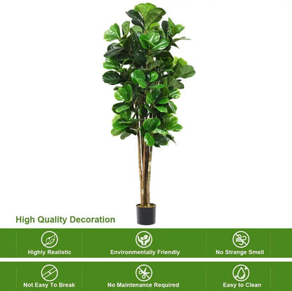 5-Foot Artificial Fiddle Leaf Fig Tree in Decorative Planter  Lifelike Indoor Greenery Accent