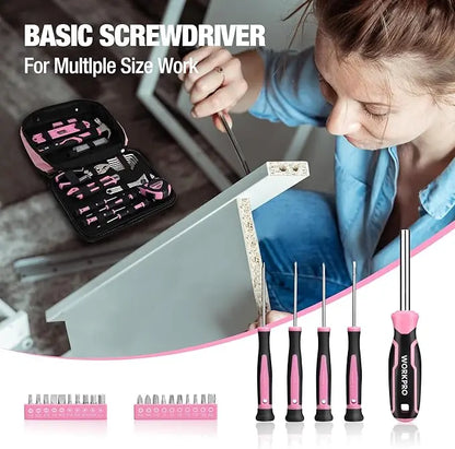 WORKPRO Pink Ribbon DIY Tool Kit: 100 or 236 Pieces in Portable Round Carry Pouch