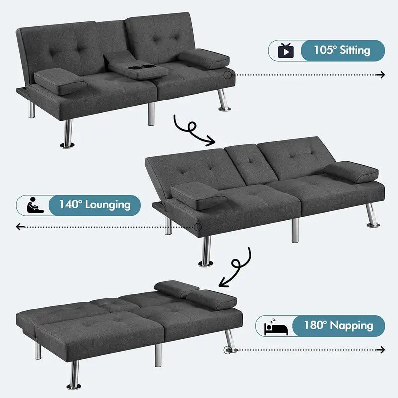 Yaheetech Faux Leather Convertible Sofa Bed  Reversible Loveseat with Removable Arms & 3-Position Recline