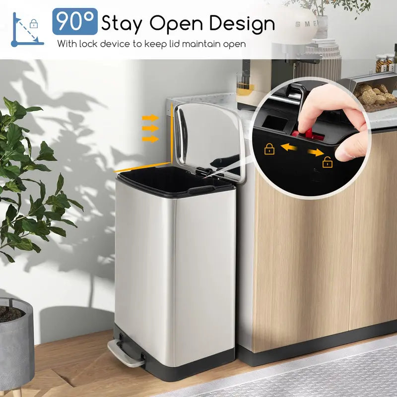 50-Liter Stainless Steel Touchless Trash Can with Locking Lid and Soft-Close Mechanism