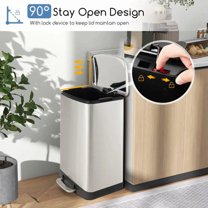 50-Liter Stainless Steel Touchless Trash Can with Locking Lid and Soft-Close Mechanism