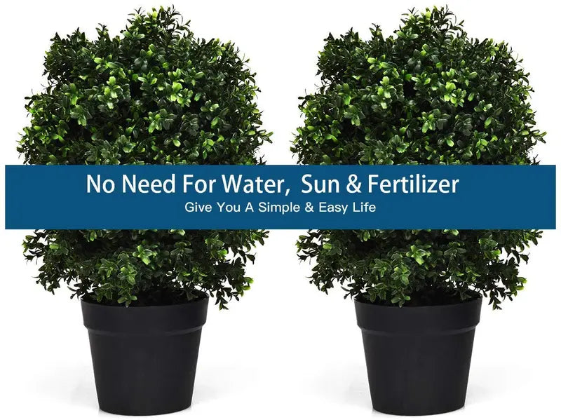 2-Pack UV-Resistant Artificial Boxwood Topiary Balls in Weighted Cement Pots