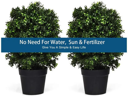 2-Pack UV-Resistant Artificial Boxwood Topiary Balls in Weighted Cement Pots