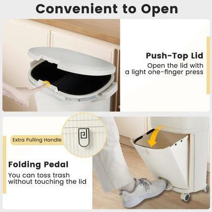 10-Gallon Dual-Bucket Kitchen Trash Bin  Lid-Covered Waste Container with Removable Liners