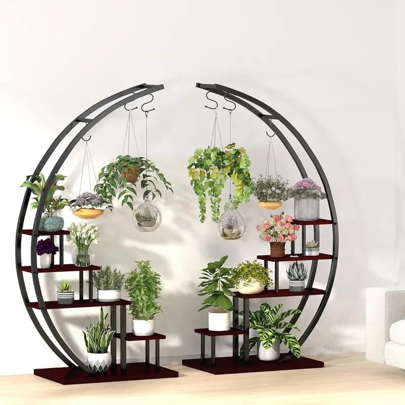 2-Pack Black GDLF 5-Tier Half Moon Metal Plant Stand for Home, Patio, & Garden
