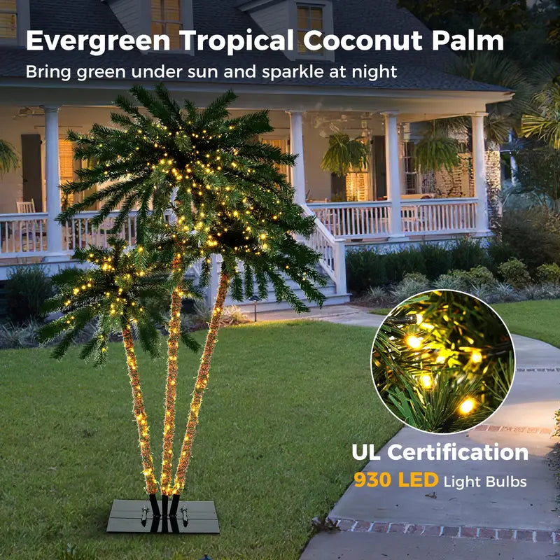 Pre-Lit Artificial Coconut Palm Christmas Tree  4, 5, or 6 Feet Tall with Sturdy Metal Stand