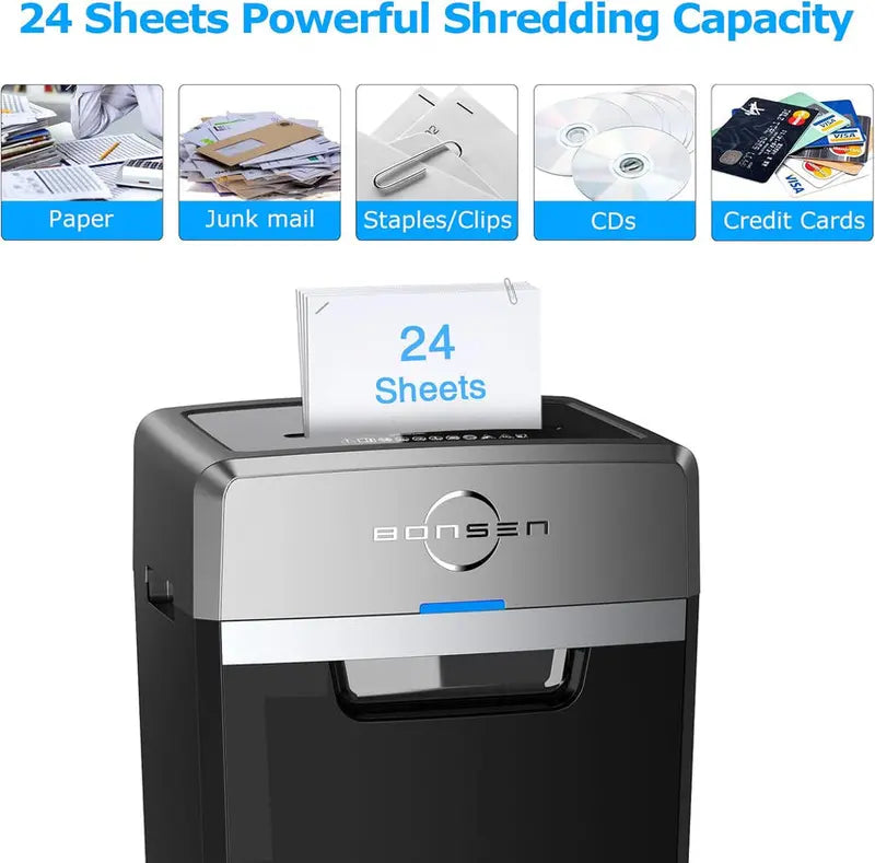 Commercial Cross-Cut Paper Shredder  24-Sheet Capacity, 40-Min Continuous Run, P-4 Security Level
