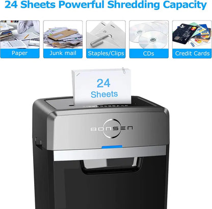 Commercial Cross-Cut Paper Shredder  24-Sheet Capacity, 40-Min Continuous Run, P-4 Security Level