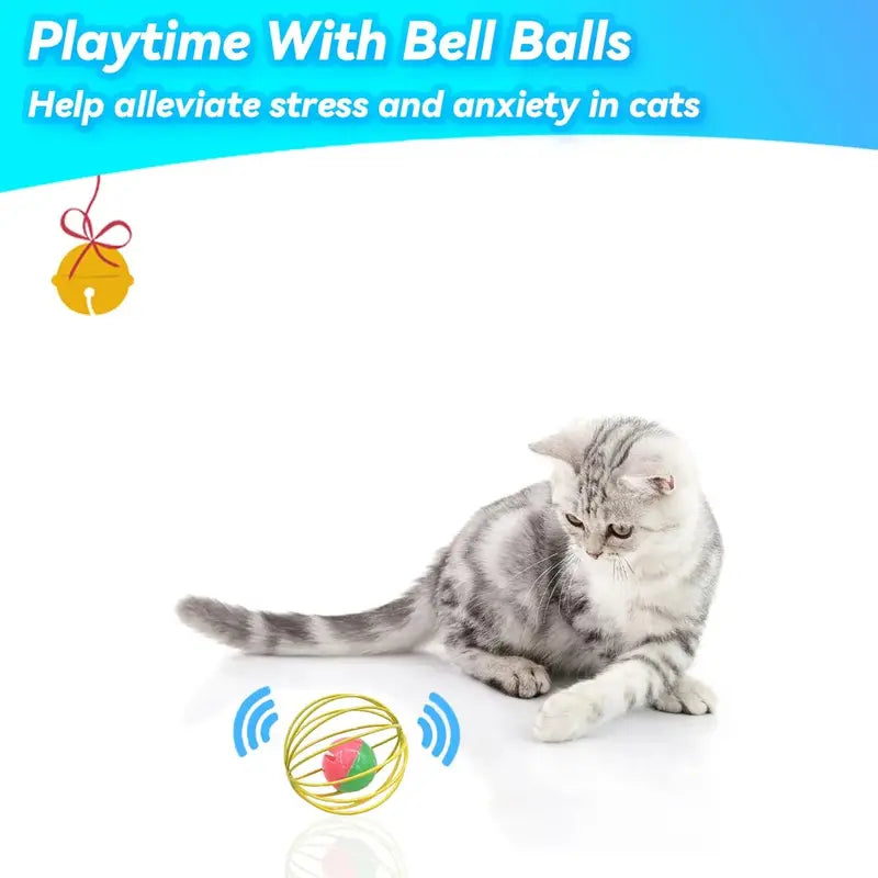 CatPlay Interactive Indoor Cat Toy Set with Feathers & Bells  6 Durable Metal Balls for Engaging Play