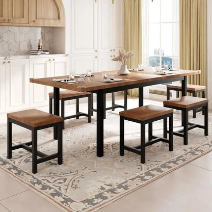 Expandable 63-Inch Dining Table Set Accommodating 4 to 8 Diners