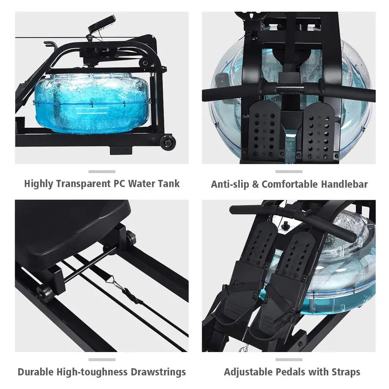 Dual-Track Water Rowing Machine with Adjustable Resistance, LCD Monitor & High Weight Capacity
