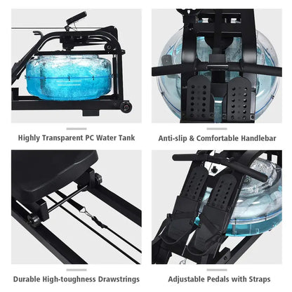 Dual-Track Water Rowing Machine with Adjustable Resistance, LCD Monitor & High Weight Capacity