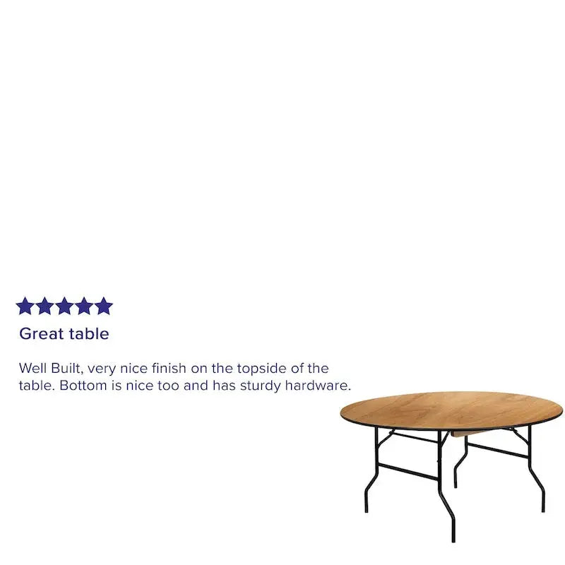 60-Inch Round Folding Banquet Table — Solid Wood Top with Smooth Finish