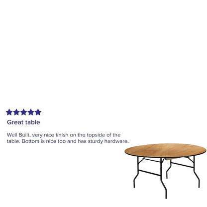 60-Inch Round Folding Banquet Table — Solid Wood Top with Smooth Finish