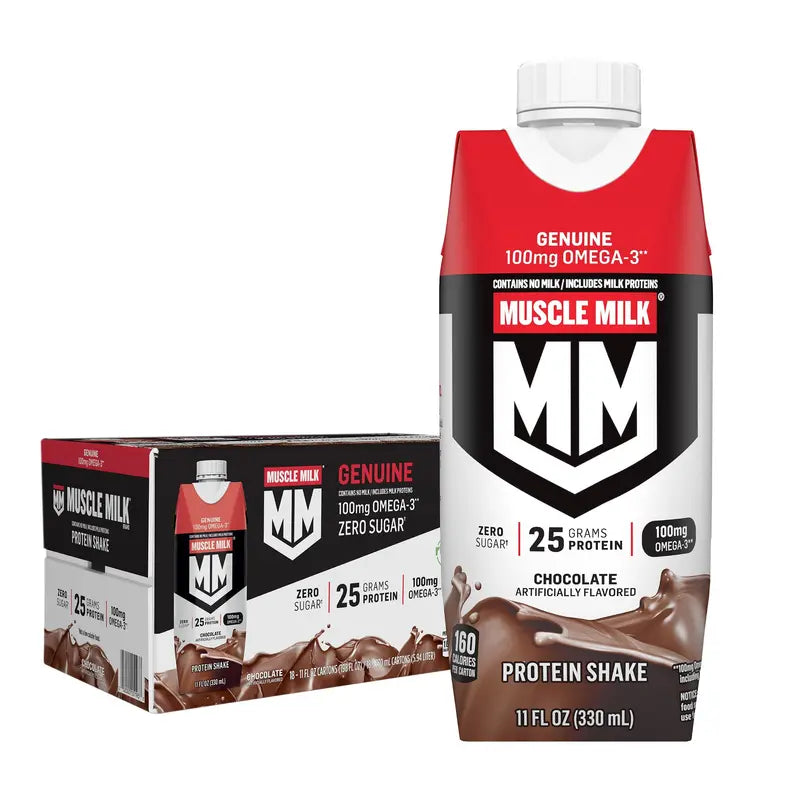 Muscle Milk Chocolate Protein Drink  11 Fluid Ounce Bottles, 18-Count Case for Convenient On-the-Go Nutrition