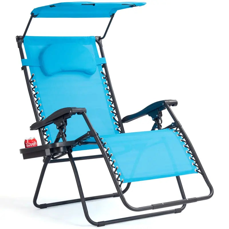 Wide Zero-Gravity Reclining Lounge Chair with Canopy Shade for Outdoor Relaxation
