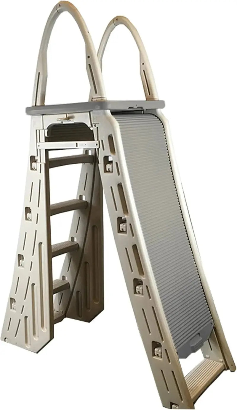 Confer Plastics Adjustable A-Frame Pool Ladder  4856 Inch Roll Guard with Step Barrier for Above-Ground Pools