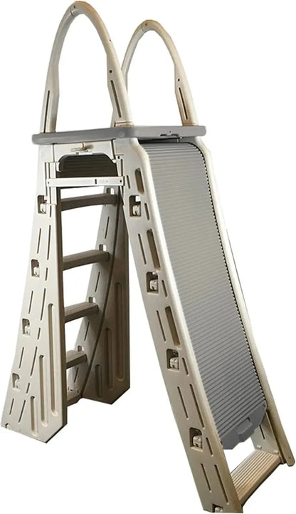 Confer Plastics Adjustable A-Frame Pool Ladder  4856 Inch Roll Guard with Step Barrier for Above-Ground Pools