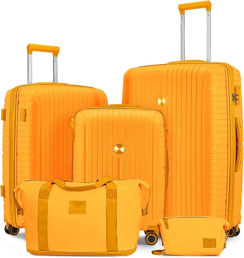 Lightweight 5-Piece PP Hardshell Carry-On Luggage Set  Dual Spinner Wheels & TSA Lock Travel Suitcases